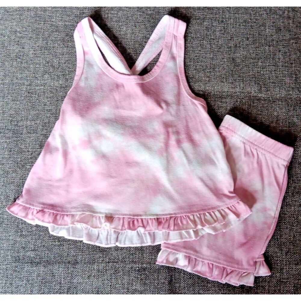 Pajamas 3T PL Sleep Girls Pink Tie Dye Cross Back Tank Top Shorts Ruffles
